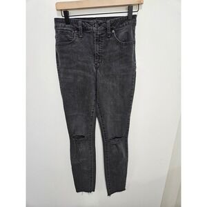 Madewell Curvy High-Rise Skinny Jeans Faded Black Distressed Ripped Knee Size 27